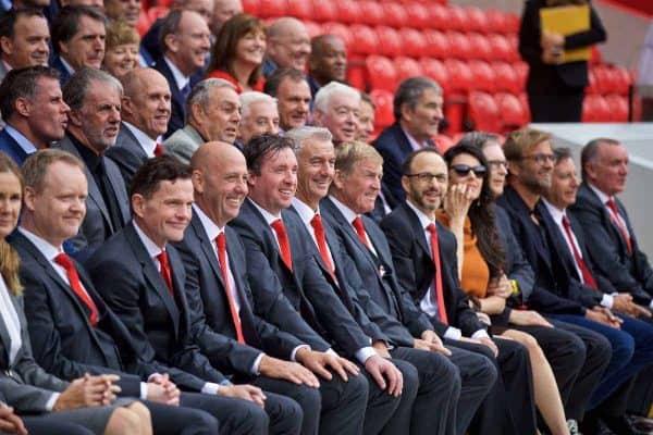 LIVERPOOL, ENGLAND - Friday, September 9, 2016: Former Liverpool players Gary McAllister, Robbie Fowler, Ian Rush and Kenny Dalglish during the Liverpool FC Main Stand opening event at Anfield. (Pic by David Rawcliffe/Propaganda)