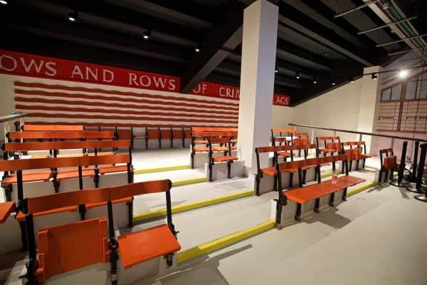 LIVERPOOL, ENGLAND - Friday, September 9, 2016: Original seats from the Main Stand on display during the Liverpool FC Main Stand opening event at Anfield. (Pic by David Rawcliffe/Propaganda)