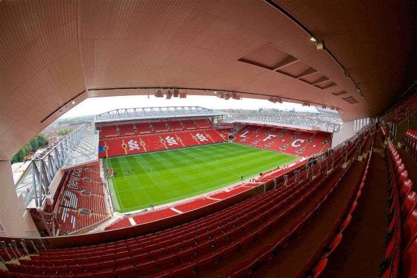 LIVERPOOL, ENGLAND - Friday, September 9, 2016: A general view of Anfield as seen from the upper tier of the new Main Stand during the Liverpool FC Main Stand opening event at Anfield. (Pic by David Rawcliffe/Propaganda)