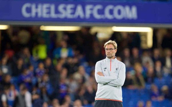 LONDON, ENGLAND - Friday, September 16, 2016: Liverpool's manager Jürgen Klopp before the FA Premier League match against Chelsea at Stamford Bridge. (Pic by David Rawcliffe/Propaganda)