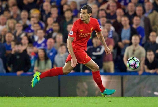 LONDON, ENGLAND - Friday, September 16, 2016: Liverpool's Dejan Lovren in action against Chelsea during the FA Premier League match at Stamford Bridge. (Pic by David Rawcliffe/Propaganda)