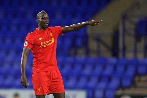 BIRKENHEAD, ENGLAND - Wednesday, September 28, 2016: Liverpool's Mamadou Sakho in action against Wolfsburg during the Premier League International Cup match at Prenton Park. (Pic by David Rawcliffe/Propaganda)