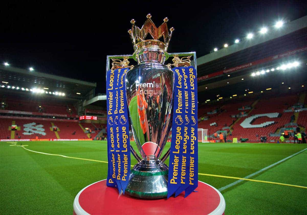 LIVERPOOL, ENGLAND - Monday, October 17, 2016: The Premier League trophy under the floodlights at Anfield before the FA Premier League match between Liverpool and Manchester United. General Image (Pic by David Rawcliffe/Propaganda)