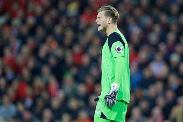 LIVERPOOL, ENGLAND - Monday, October 17, 2016: Liverpool's goalkeeper Loris Karius during the FA Premier League match against Manchester United at Anfield. (Pic by David Rawcliffe/Propaganda)