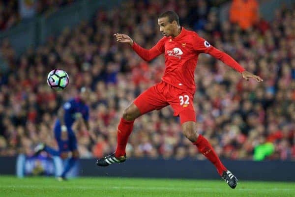 LIVERPOOL, ENGLAND - Monday, October 17, 2016: Liverpool's Joel Matip in action against Manchester United during the FA Premier League match at Anfield. (Pic by David Rawcliffe/Propaganda)