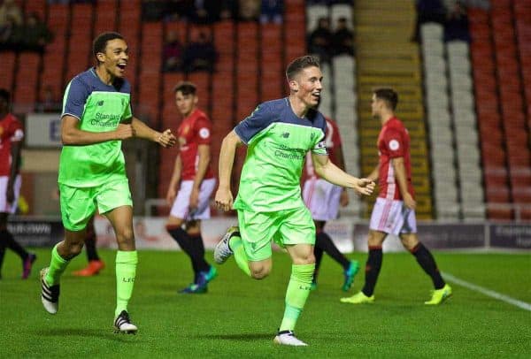 LEIGH, ENGLAND - Tuesday, October 18, 2016: Liverpool's Harry Wilson in action against Manchester United during the FA Premier League 2 Under-23 match at Leigh Sports Village. (Pic by David Rawcliffe/Propaganda)