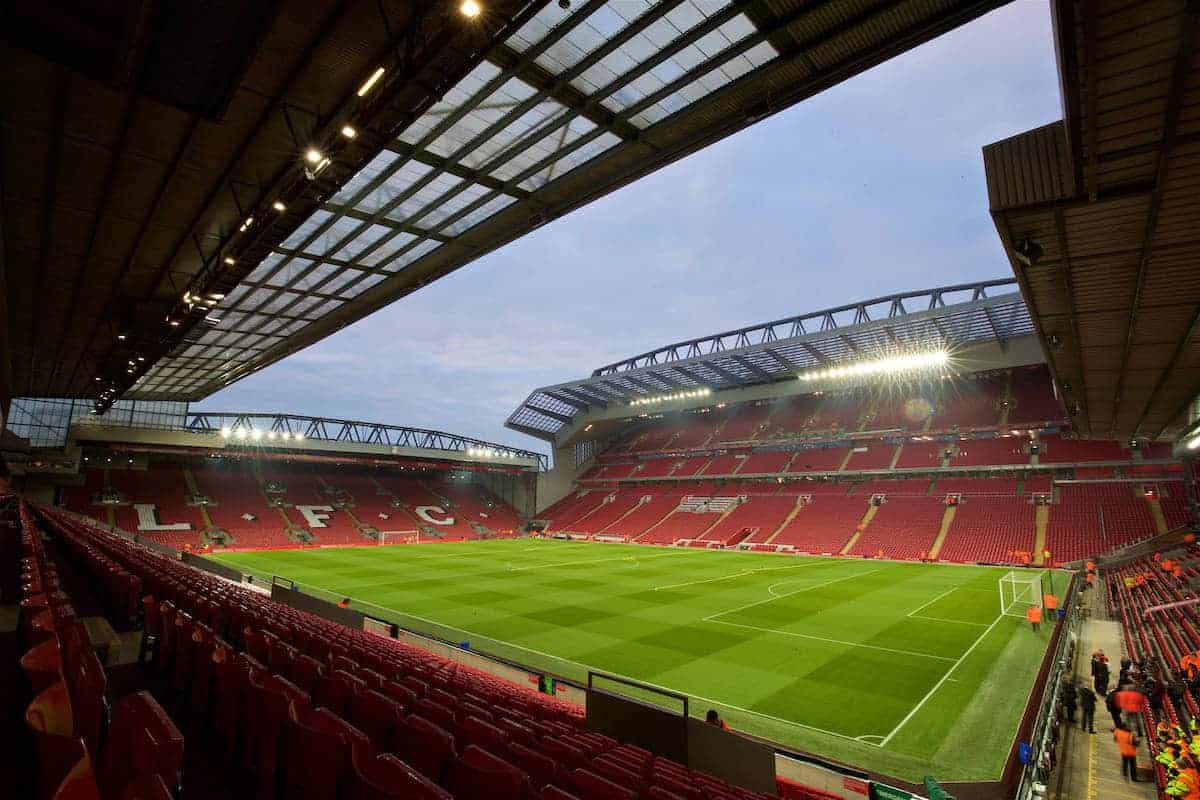 LIVERPOOL, ENGLAND - Tuesday, October 25, 2016: A general view of Liverpool's Anfield stadium an new Main Stand before the Football League Cup 4th Round match between Liverpool and Tottenham Hotspur. (Pic by David Rawcliffe/Propaganda)