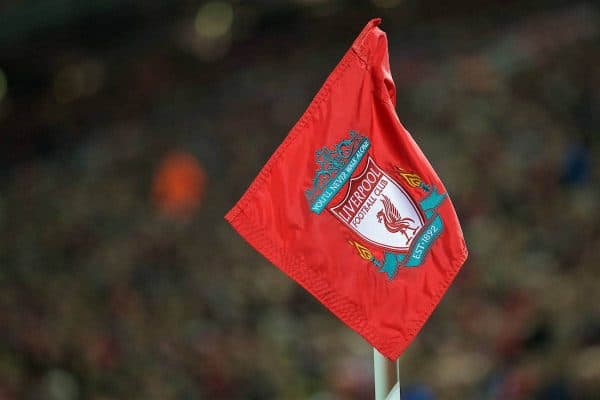 LIVERPOOL, ENGLAND - Tuesday, October 25, 2016: Red corner flags during the Football League Cup 4th Round match between Liverpool and Tottenham Hotspur at Anfield. (Pic by David Rawcliffe/Propaganda)