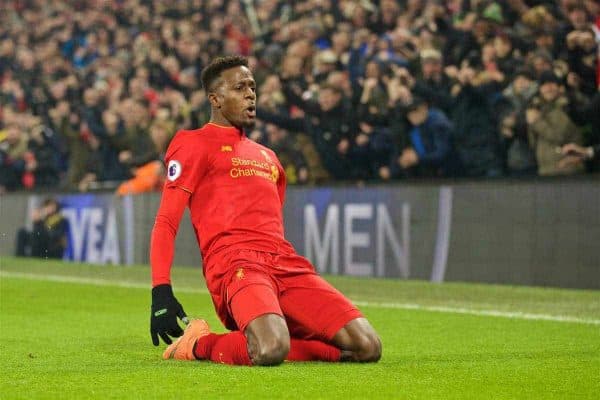 LIVERPOOL, ENGLAND - Saturday, November 26, 2016: Liverpool's Divock Origi celebrates scoring the first goal againstSunderland during the FA Premier League match at Anfield. (Pic by David Rawcliffe/Propaganda)