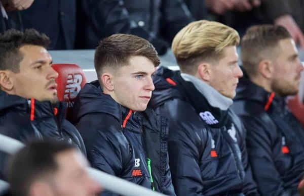 LIVERPOOL, ENGLAND - Tuesday, November 29, 2016: Liverpool's substitute Ben Woodburn during the Football League Cup Quarter-Final match between Liverpool and Leeds United at Anfield. (Pic by David Rawcliffe/Propaganda)