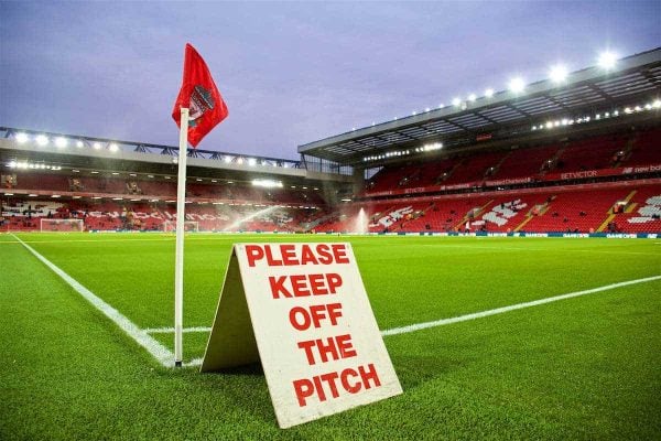 LIVERPOOL, ENGLAND - Sunday, December 11, 2016: A 'Keep of the Pitch' sign at Anfield. General Image (Pic by David Rawcliffe/Propaganda)