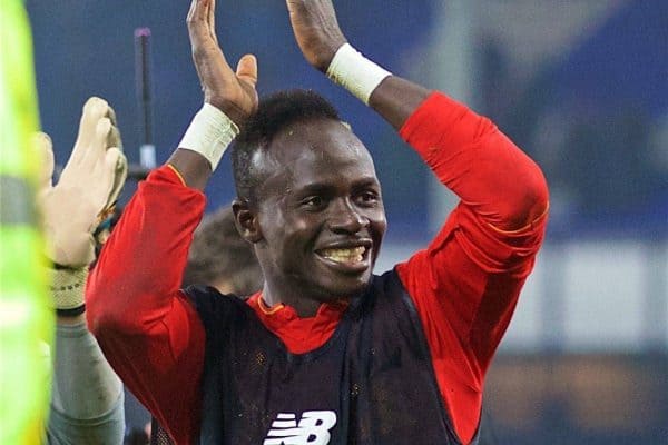 LIVERPOOL, ENGLAND - Monday, December 19, 2016: Liverpool's goal-scoring match-winner Sadio Mane celebrates after the 1-0 victory over Everton during the FA Premier League match, the 227th Merseyside Derby, at Goodison Park. (Pic by David Rawcliffe/Propaganda)