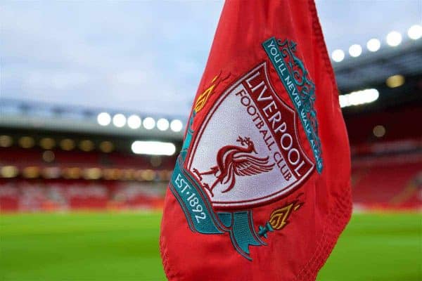 LIVERPOOL, ENGLAND - Saturday, December 31, 2016: A red corner flag at Anfield ahead of the FA Premier League match between Liverpool and Manchester City at Anfield. (Pic by David Rawcliffe/Propaganda)