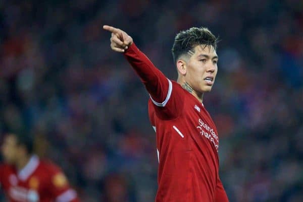 LIVERPOOL, ENGLAND - Friday, January 5, 2018: Liverpool's Roberto Firmino during the FA Cup 3rd Round match between Liverpool FC and Everton FC, the 230th Merseyside Derby, at Anfield. (Pic by David Rawcliffe/Propaganda)