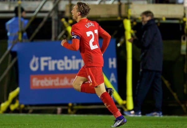 PLYMOUTH, ENGLAND - Wednesday, January 18, 2017: Liverpool's Lucas Leiva celebrates scoring the first goal against Plymouth Argyle during the FA Cup 3rd Round Replay match at Home Park. (Pic by David Rawcliffe/Propaganda)