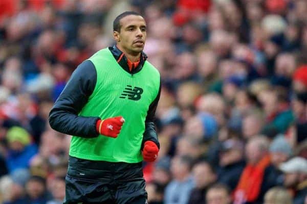 LIVERPOOL, ENGLAND - Saturday, January 21, 2017: Liverpool's substitute Joel Matip warms-up against Swansea City during the FA Premier League match at Anfield. (Pic by David Rawcliffe/Propaganda)