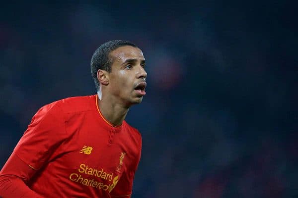 LIVERPOOL, ENGLAND - Wednesday, January 25, 2017: Liverpool's Joel Matip in action against Southampton during the Football League Cup Semi-Final 2nd Leg match at Anfield. (Pic by David Rawcliffe/Propaganda)