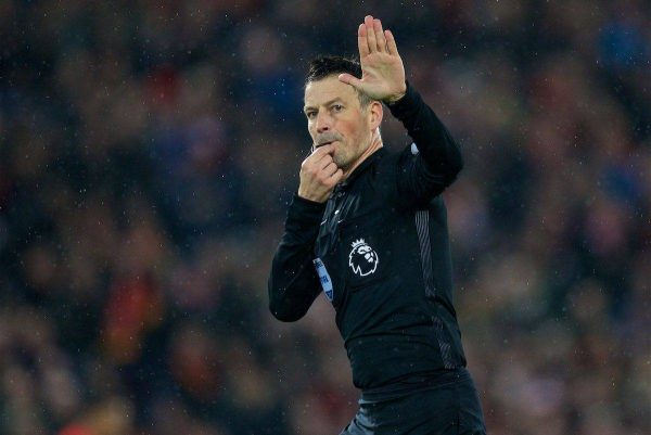 LIVERPOOL, ENGLAND - Tuesday, January 31, 2017: Referee Mark Clattenburg during the FA Premier League match between Liverpool and Chelsea at Anfield. (Pic by David Rawcliffe/Propaganda)