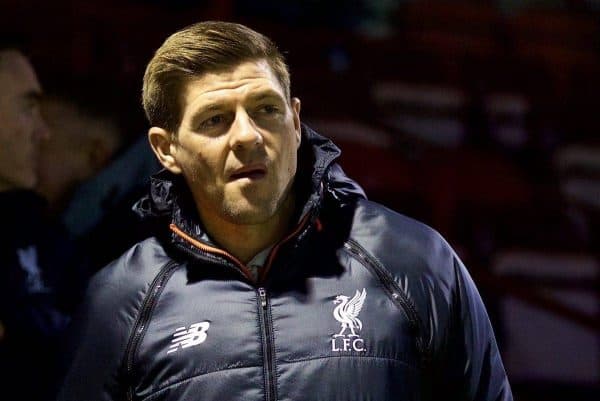 ALTRINGHAM, ENGLAND - Friday, March 10, 2017: Liverpool's coach Steven Gerrard before an Under-18 FA Premier League Merit Group A match against Manchester United at Moss Lane. (Pic by David Rawcliffe/Propaganda)