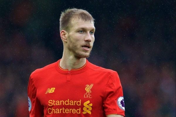 LIVERPOOL, ENGLAND - Sunday, March 12, 2017: Liverpool's Ragnar Klavan in action against Burnley during the FA Premier League match at Anfield. (Pic by David Rawcliffe/Propaganda)