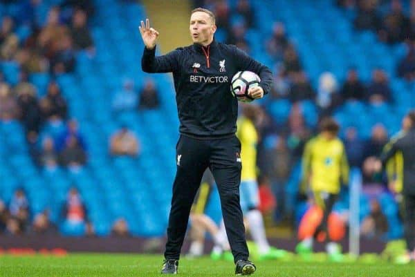 MANCHESTER, ENGLAND - Sunday, March 19, 2017: Liverpool's first-team development coach Pepijn Lijnders during the warm-up before the FA Premier League match against Manchester City at the City of Manchester Stadium. (Pic by David Rawcliffe/Propaganda)