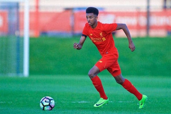 KIRKBY, ENGLAND - Friday, March 31, 2017: Liverpool's Abdulrahman Sharif in action against West Ham United during an Under-18 FA Premier League Merit Group A match at the Kirkby Academy. (Pic by David Rawcliffe/Propaganda)