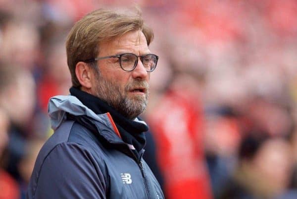 LIVERPOOL, ENGLAND - Saturday, April 1, 2017: Liverpool's manager J¸rgen Klopp before the FA Premier League match, the 228th Merseyside Derby, against Everton at Anfield. (Pic by David Rawcliffe/Propaganda)