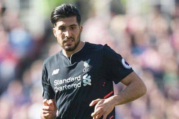 STOKE-ON-TRENT, ENGLAND - Saturday, April 8, 2017: Liverpool's Emre Can in action against Stoke City during the FA Premier League match at the Bet365 Stadium. (Pic by Laura Malkin/Propaganda)