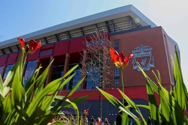 LIVERPOOL, ENGLAND - Sunday, May 7, 2017: Flowers bloom in front of Liverpool's new Main Stand ahead of the FA Premier League match between Liverpool and Southampton. (Pic by David Rawcliffe/Propaganda)