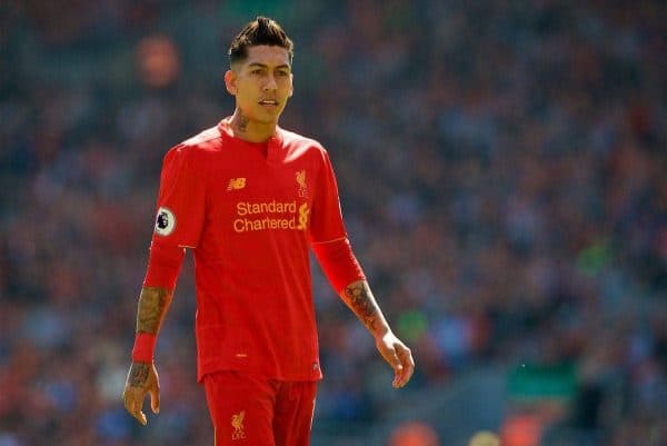 LIVERPOOL, ENGLAND - Sunday, May 7, 2017: Liverpool's Roberto Firmino in action against Southampton during the FA Premier League match at Anfield. (Pic by David Rawcliffe/Propaganda)