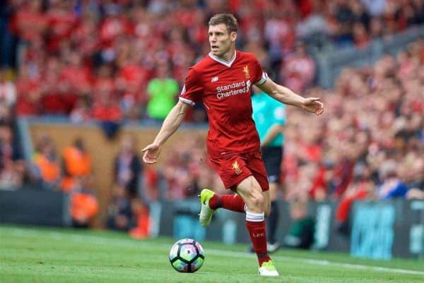 LIVERPOOL, ENGLAND - Sunday, May 21, 2017: Liverpool's James Milner in action against Middlesbrough during the FA Premier League match at Anfield. (Pic by David Rawcliffe/Propaganda)