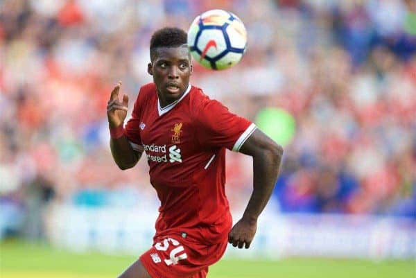 BIRKENHEAD, ENGLAND - Wednesday, July 12, 2017: Liverpool's Sheyi Ojo in action against Tranmere Rovers during a preseason friendly match at Prenton Park. (Pic by David Rawcliffe/Propaganda)