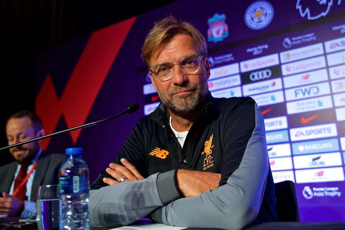 HONG KONG, CHINA - Tuesday, July 18, 2017: Liverpool's manager Jürgen Klopp during a press conference at the Grand Hyatt Hotel Hong Kong ahead of the Premier League Asia Trophy 2017. (Pic by David Rawcliffe/Propaganda)