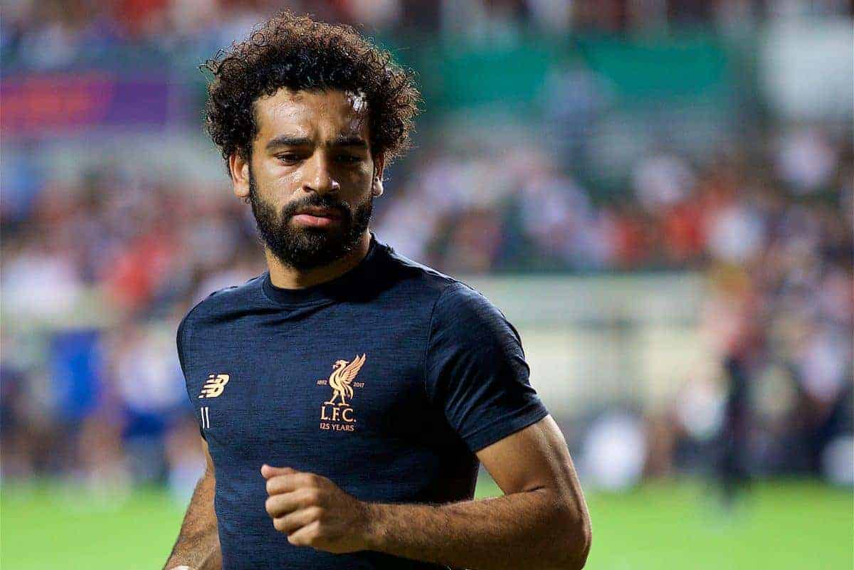 HONG KONG, CHINA - Wednesday, July 19, 2017: Liverpool's Mohamed Salah warms-up before the Premier League Asia Trophy match between Liverpool and Crystal Palace at the Hong Kong International Stadium. (Pic by David Rawcliffe/Propaganda)