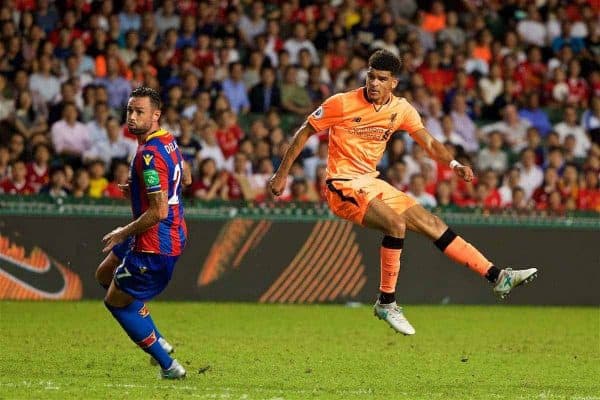 HONG KONG, CHINA - Wednesday, July 19, 2017: Liverpool's Dominic Solanke scores the first goal against Crystal Palace during the Premier League Asia Trophy match between Liverpool and Crystal Palace at the Hong Kong International Stadium. (Pic by David Rawcliffe/Propaganda)