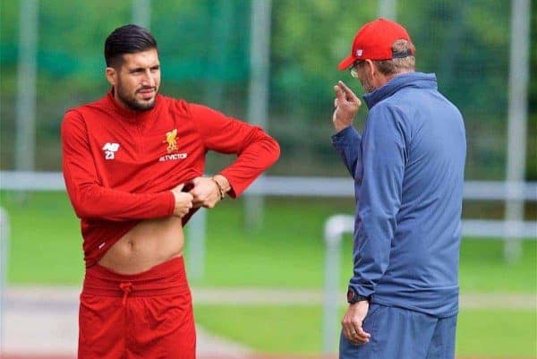 ROTTACH-EGERN, GERMANY - Friday, July 28, 2017: Liverpool's Emre Can and manager J¸rgen Klopp during a training session at FC Rottach-Egern on day three of the preseason training camp in Germany. (Pic by David Rawcliffe/Propaganda)