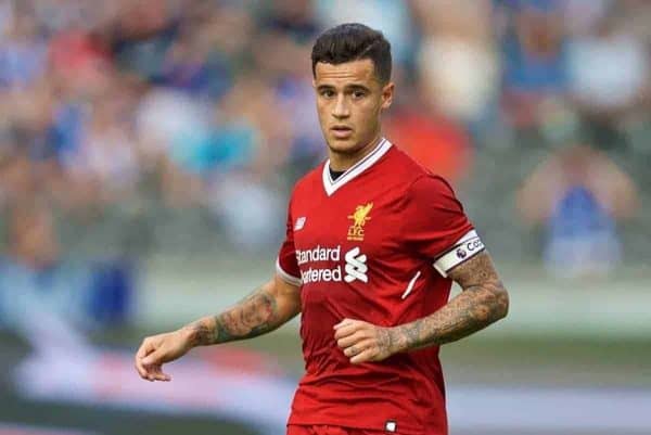 BERLIN, GERMANY - Saturday, July 29, 2017: Liverpool's Philippe Coutinho Correia during a preseason friendly match celebrating 125 years of football for Liverpool and Hertha BSC Berlin at the Olympic Stadium. (Pic by David Rawcliffe/Propaganda)