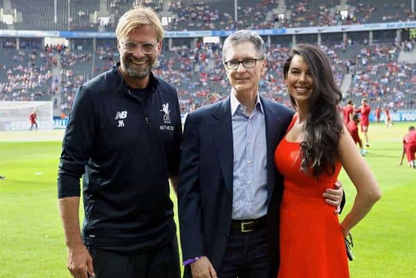 BERLIN, GERMANY - Saturday, July 29, 2017: Liverpool's owner John W. Henry and wife Linda Pizzuti with manager Jürgen Klopp before a preseason friendly match celebrating 125 years of football for Liverpool and Hertha BSC Berlin at the Olympic Stadium. (Pic by David Rawcliffe/Propaganda)