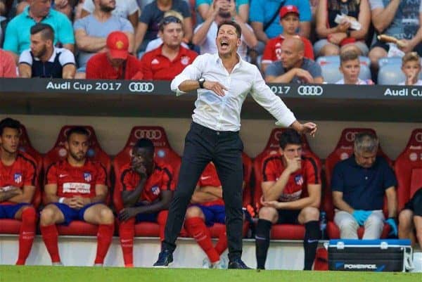 MUNICH, GERMANY - Tuesday, August 1, 2017: Atlético de Madrid's head coach Diego Simeone during the Audi Cup 2017 match between Club S.S.C. Napoli and Atlético de Madrid at the Allianz Arena. (Pic by David Rawcliffe/Propaganda)