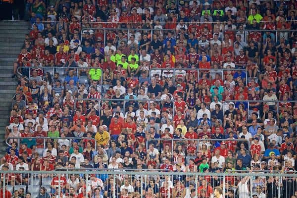 MUNICH, GERMANY - Tuesday, August 1, 2017: Liverpool supporters sitting in rail seats during the Audi Cup 2017 match between FC Bayern Munich and Liverpool FC at the Allianz Arena. (Pic by David Rawcliffe/Propaganda)