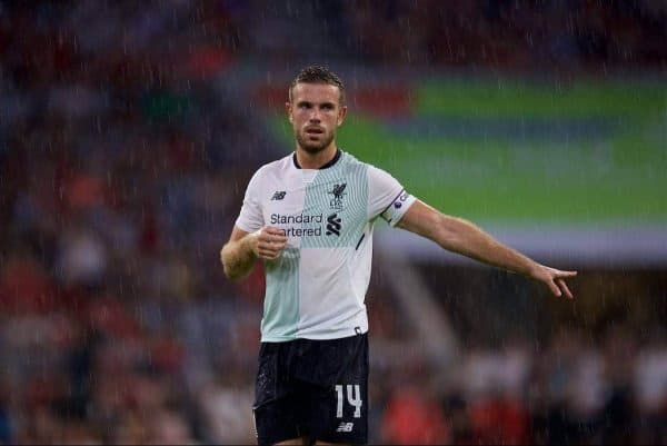 MUNICH, GERMANY - Tuesday, August 1, 2017: Liverpool's captain Jordan Henderson during the Audi Cup 2017 match between FC Bayern Munich and Liverpool FC at the Allianz Arena. (Pic by David Rawcliffe/Propaganda)