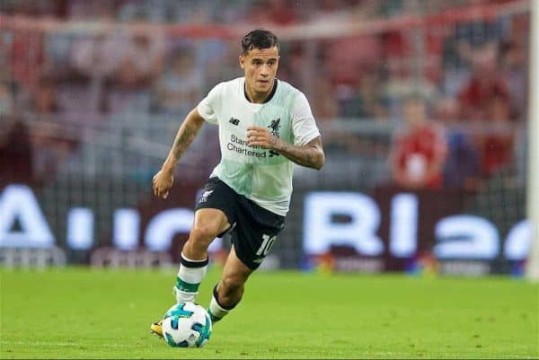 MUNICH, GERMANY - Tuesday, August 1, 2017: Liverpool's Philippe Coutinho Correia during the Audi Cup 2017 match between FC Bayern Munich and Liverpool FC at the Allianz Arena. (Pic by David Rawcliffe/Propaganda)