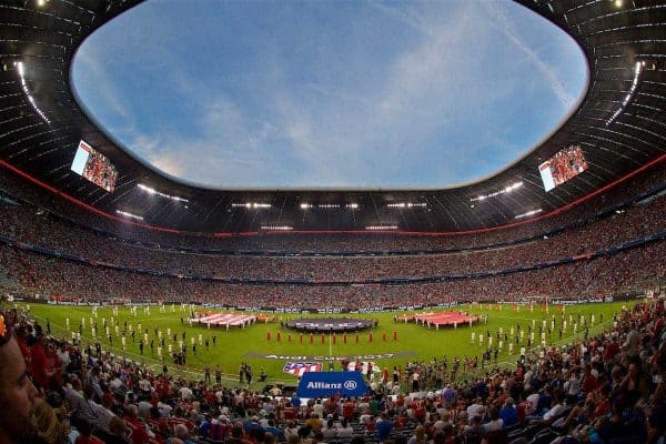 MUNICH, GERMANY - Wednesday, August 2, 2017: The ceremony before the Audi Cup 2017 final match between Liverpool FC and Atlético de Madrid's at the Allianz Arena. (Pic by David Rawcliffe/Propaganda)