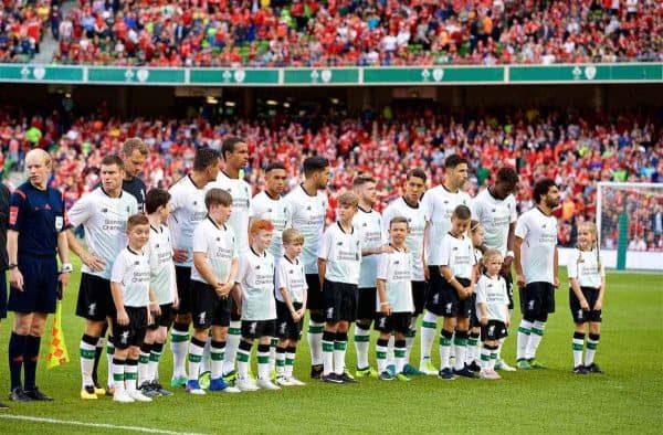 DUBLIN, REPUBLIC OF IRELAND - Saturday, August 5, 2017: Liverpool players line-up before a preseason friendly match between Athletic Club Bilbao and Liverpool at the Aviva Stadium. (Pic by David Rawcliffe/Propaganda)
