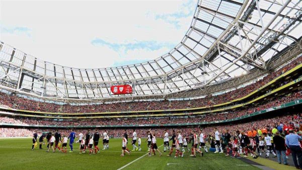 DUBLIN, REPUBLIC OF IRELAND - Saturday, August 5, 2017: The players walk-out before a preseason friendly match between Athletic Club Bilbao and Liverpool at the Aviva Stadium. (Pic by David Rawcliffe/Propaganda)