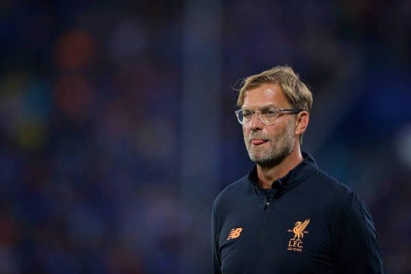 SINSHEIM, GERMANY - Tuesday, August 15, 2017: Liverpool's manager Jürgen Klopp before the UEFA Champions League Play-Off 1st Leg match between TSG 1899 Hoffenheim and Liverpool at the Rhein-Neckar-Arena. (Pic by David Rawcliffe/Propaganda)