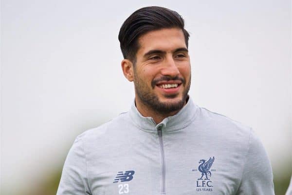 LIVERPOOL, ENGLAND - Tuesday, August 22, 2017: Liverpool's Emre Can during a training session at Melwood Training Ground ahead of the UEFA Champions League Play-Off 2nd Leg match against TSG 1899 Hoffenheim. (Pic by David Rawcliffe/Propaganda)