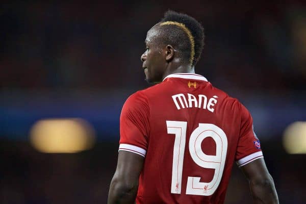 LIVERPOOL, ENGLAND - Wednesday, August 23, 2017: Liverpool's Sadio Mane during the UEFA Champions League Play-Off 2nd Leg match between Liverpool and TSG 1899 Hoffenheim at Anfield. (Pic by David Rawcliffe/Propaganda)