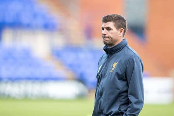 BIRKENHEAD, ENGLAND - Wednesday, September 13, 2017: Liverpool Under 18's manager Steven Gerrard on the pitch ahead of the UEFA Youth League Group E match between Liverpool and Sevilla at Prenton Park. (Pic by Paul Greenwood/Propaganda)