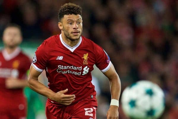 LIVERPOOL, ENGLAND - Wednesday, September 13, 2017: Liverpool's Alex Oxlade-Chamberlain during the UEFA Champions League Group E match between Liverpool and Sevilla at Anfield. (Pic by David Rawcliffe/Propaganda)